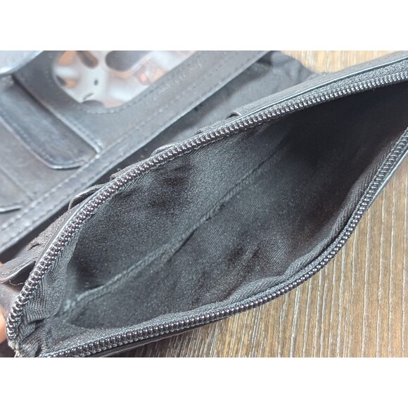 VTG Fossil Leather Wallet Black Gold Patchwork Studded Bi-fold Zip Snap Boho Y2K - Picture 12 of 14